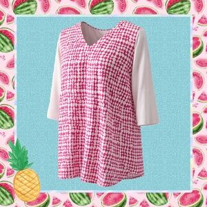 Tresics Pink Geometric Tunic Top M | Femme by Tresics 3/4 Sleeve Blouse